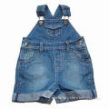 Boy's Jeans Dungarees, Flap Pocket in Center Front, Contrast Yellow, White Stitching/Buckle Button